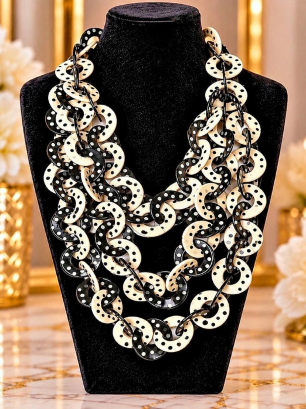 Black & White Polka Dot Statement Necklace